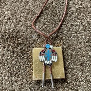 Vintage 1960s Flush Inlay Thunderbird Bolo Tie Double Loop – Classic Southwest